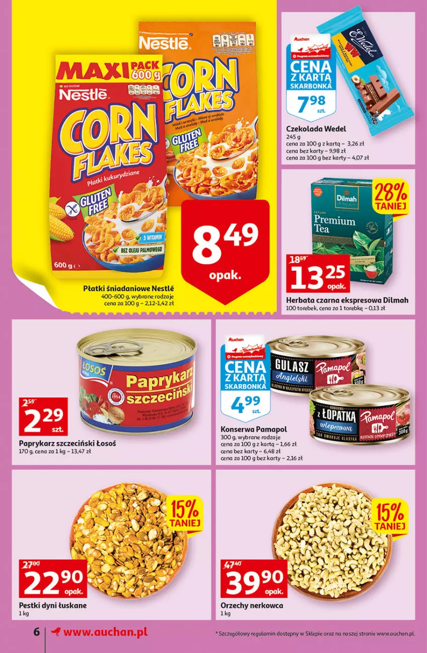 Gazetka promocyjna Auchan - Szkoła oszczędzania Temat PrzeTanie Kupowanie Supermarkety - ważna 28.07 do 03.08.2022 - strona 6 - produkty: Czekolada, Danio, Dilmah, Herbata, Herbata czarna, Papryka, Paprykarz, Paprykarz szczeciński, Pestki dyni, Ser