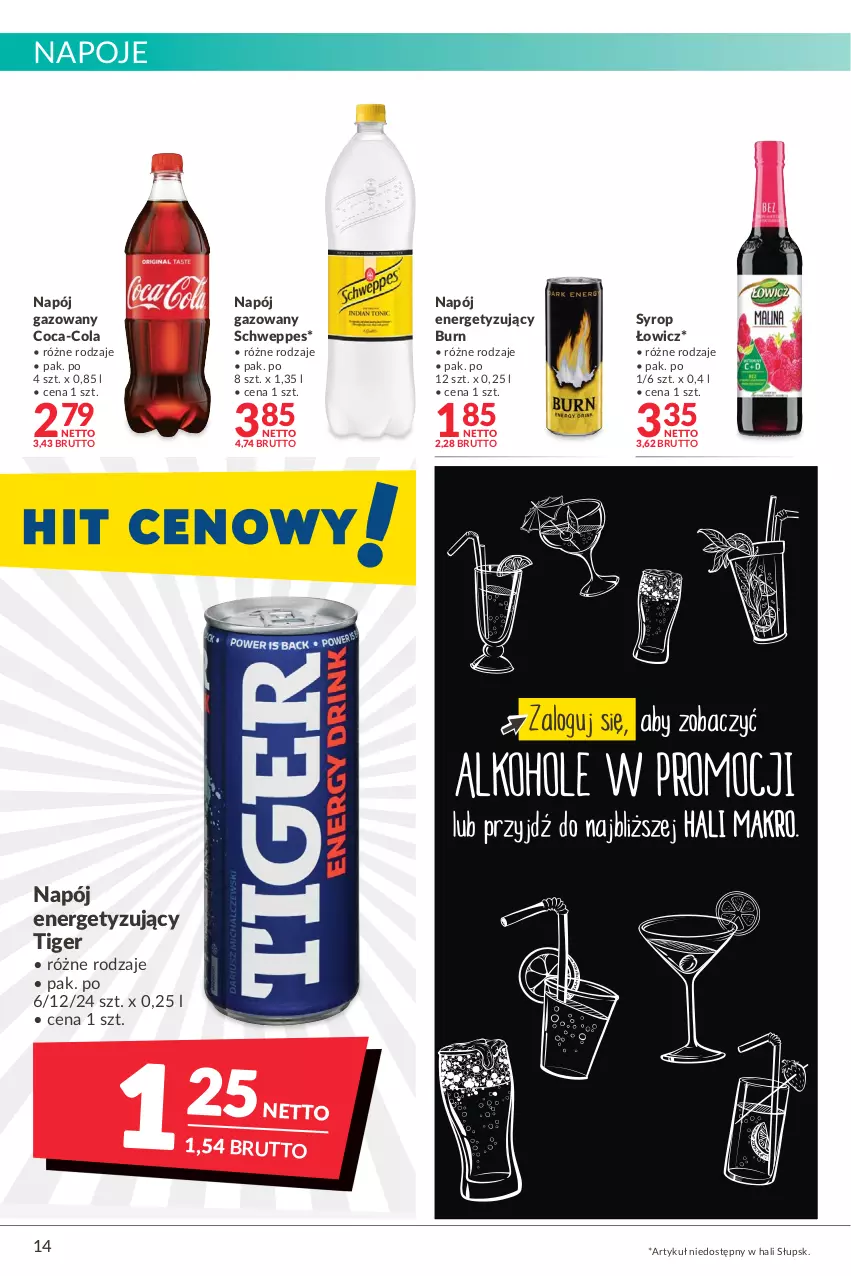 Gazetka promocyjna Makro - [Oferta promocyjna] Artykuły spożywcze i przemysłowe - ważna 25.01 do 07.02.2022 - strona 14 - produkty: Coca-Cola, Napój, Napój gazowany, Napoje, Schweppes, Syrop, Tiger