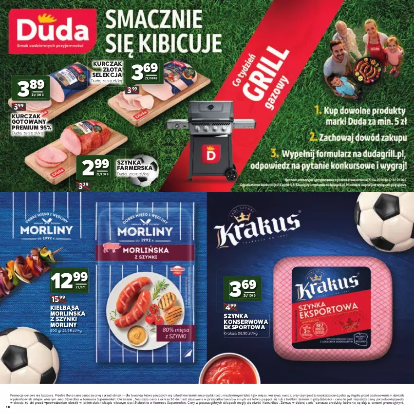 Gazetka promocyjna Stokrotka - Katalog Mistrzostwa Świata 2026! - ważna 11.06 do 24.06.2026 - strona 18 - produkty: Duda, Fa, Kiełbasa, Krakus, Kurczak, Kurczak gotowany, Mięso, Morliny, Owoce, Por, Ser, Sport, Szynka, Szynka farmerska, Szynka konserwowa, Warzywa