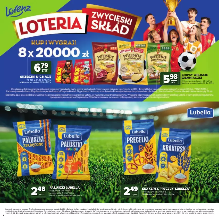 Gazetka promocyjna Stokrotka - Katalog Mistrzostwa Świata 2026! - ważna 11.06 do 24.06.2026 - strona 2 - produkty: Bell, Bella, Chipsy, Krakersy, Lubella, Mięso, Orzeszki, Owoce, Precelki, Warzywa