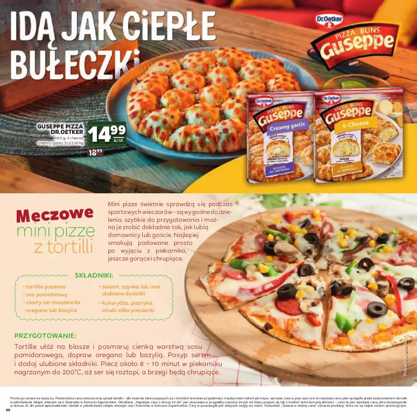 Gazetka promocyjna Stokrotka - Katalog Mistrzostwa Świata 2026! - ważna 11.06 do 24.06.2026 - strona 20 - produkty: Bazyl, Bazylia, Kukurydza, Mięso, Mozzarella, Oliwki, Owoce, Papryka, Piec, Piekarnik, Pizza, Por, Salami, Ser, Sos, Sos pomidorowy, Sport, Szynka, Top, Warzywa
