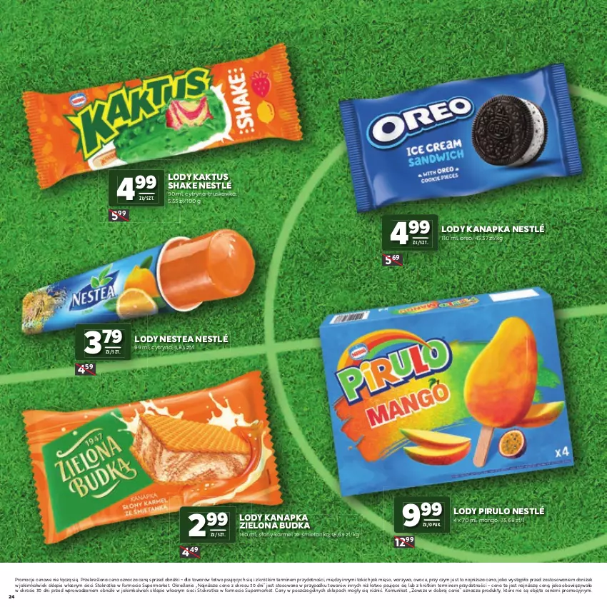Gazetka promocyjna Stokrotka - Katalog Mistrzostwa Świata 2026! - ważna 11.06 do 24.06.2026 - strona 24 - produkty: Kaktus, Lody, Mango, Mięso, Nestea, Nestlé, Oreo, Owoce, Warzywa, Zielona Budka