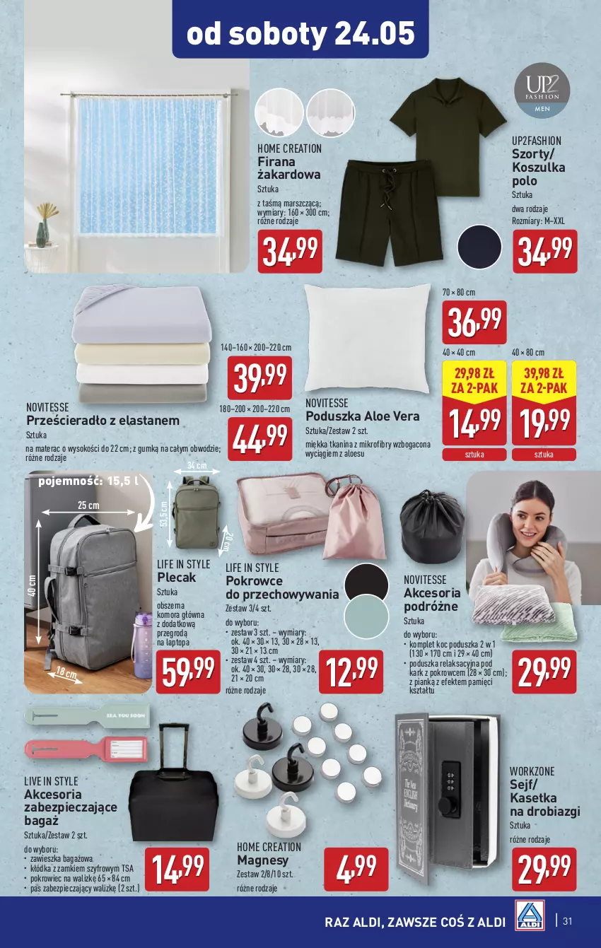 Gazetka promocyjna Aldi - Pełna oferta - ważna 19.05 do 24.05.2025 - strona 31 - produkty: Aloe vera, Fa, Firana, Kłódka, Koc, Kosz, Koszulka, Mars, Materac, Piec, Plecak, Poduszka, Pokrowiec, Prześcieradło, Sejf, Sok, Szorty, Tera, Top