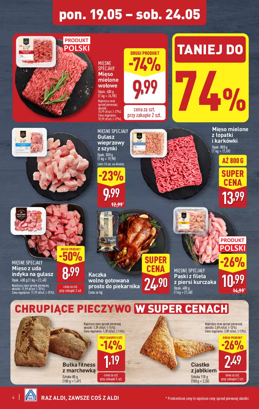 Gazetka promocyjna Aldi - Pełna oferta - ważna 19.05 do 24.05.2025 - strona 4 - produkty: Bułka, Bułka fitness, Kaczka, Kurczak, Mięsne specjały, Mięso, Mięso mielone, Piec, Pieczywo, Piekarnik