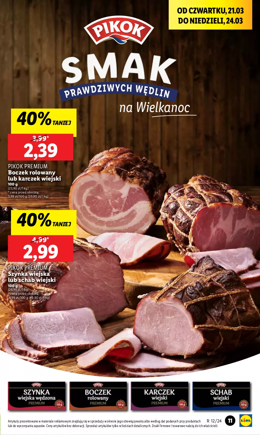 Gazetka promocyjna Lidl - GAZETKA - ważna 21.03 do 24.03.2024 - strona 11 - produkty: Boczek, PIKOK, Szynka