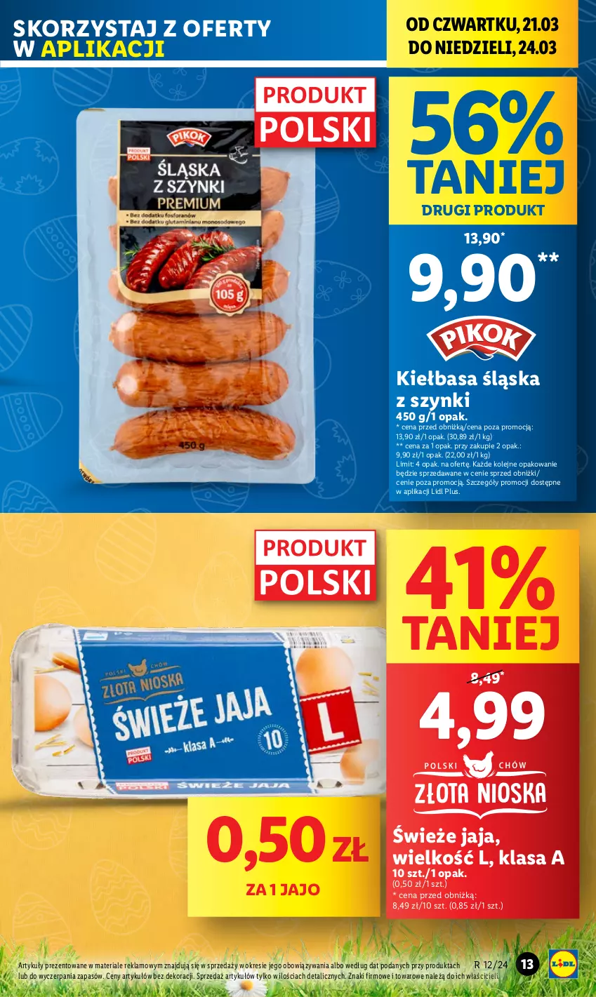 Gazetka promocyjna Lidl - GAZETKA - ważna 21.03 do 24.03.2024 - strona 13 - produkty: Jaja, Kiełbasa, Kiełbasa śląska, Olej