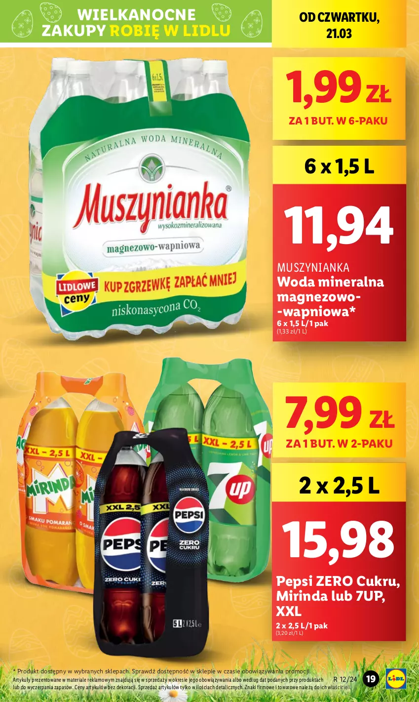 Gazetka promocyjna Lidl - GAZETKA - ważna 21.03 do 24.03.2024 - strona 19 - produkty: 7up, Magnez, Mirinda, Mus, Muszynianka, Pepsi, Woda, Woda mineralna