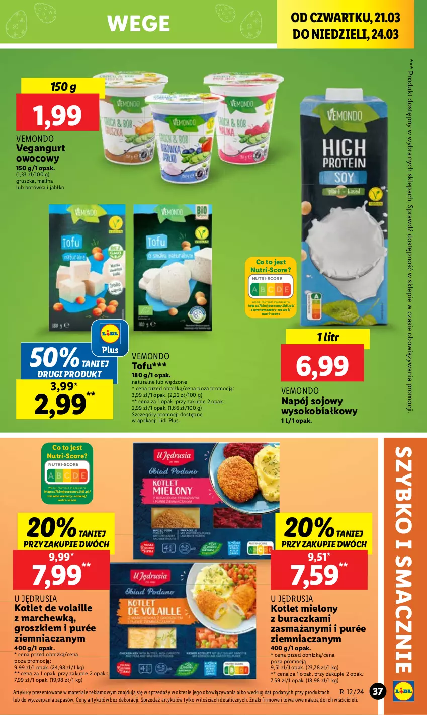 Gazetka promocyjna Lidl - GAZETKA - ważna 21.03 do 24.03.2024 - strona 39 - produkty: Borówka, Kotlet, Napój, Pur, Sok, Tofu, Vegangurt, Wazon