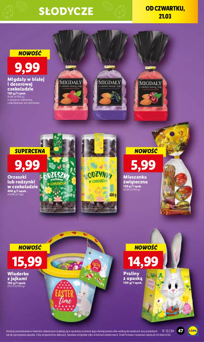 Gazetka promocyjna Lidl - GAZETKA - ważna 21.03 do 24.03.2024 - strona 49 - produkty: Deser, Migdały, Orzeszki, Praliny, Rodzynki, Ser