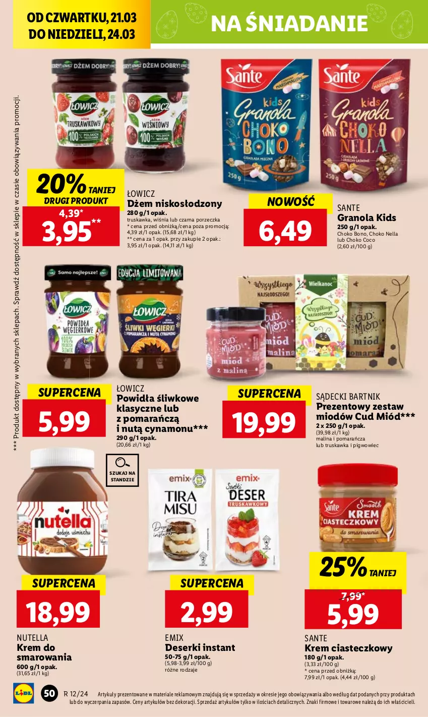 Gazetka promocyjna Lidl - GAZETKA - ważna 21.03 do 24.03.2024 - strona 52 - produkty: Deser, Dżem, Gra, Granola, Miód, Nutella, Pigwowiec, Por, Sante, Ser