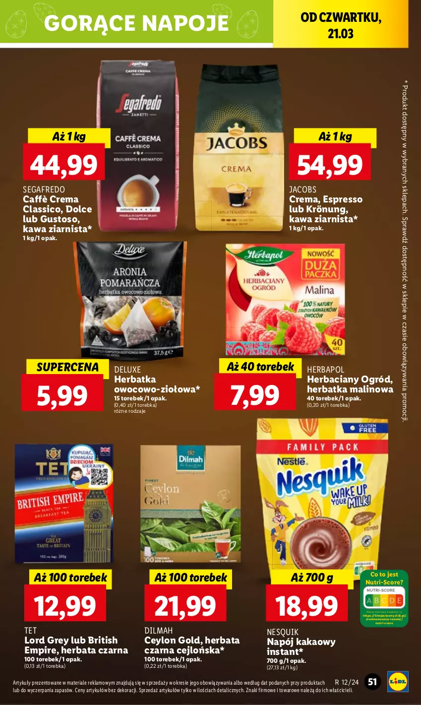 Gazetka promocyjna Lidl - GAZETKA - ważna 21.03 do 24.03.2024 - strona 53 - produkty: Dilmah, Herbapol, Jacobs, Kakao, Kawa, Napoje, Nesquik, Ogród, Segafredo, Torebka, Wazon