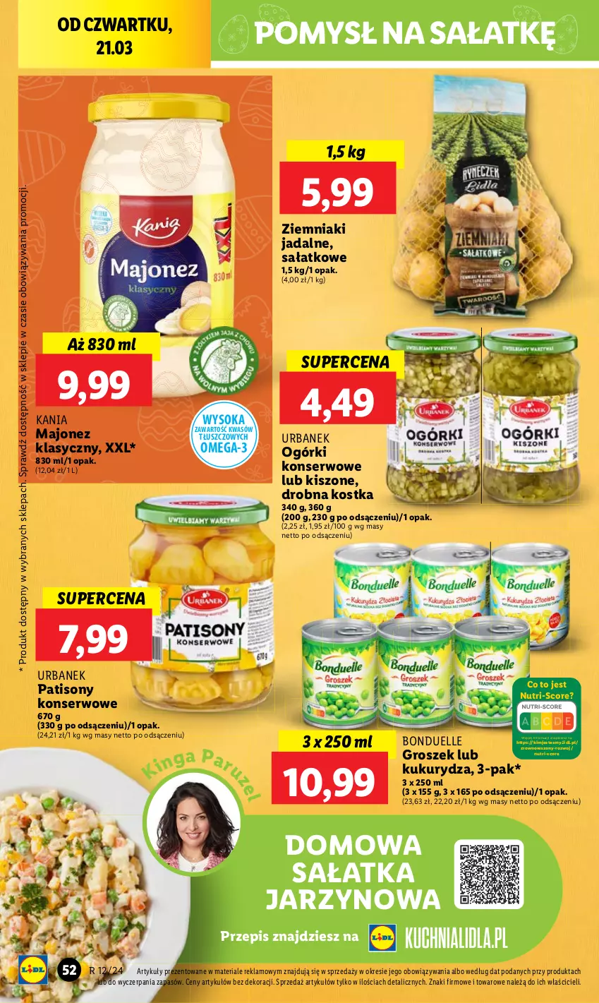 Gazetka promocyjna Lidl - GAZETKA - ważna 21.03 do 24.03.2024 - strona 54 - produkty: Bonduelle, Groszek, Kukurydza, Majonez, Ogórki konserwowe, Omega-3, Sałat, Ser, Sok, Sony, Wazon, Ziemniaki