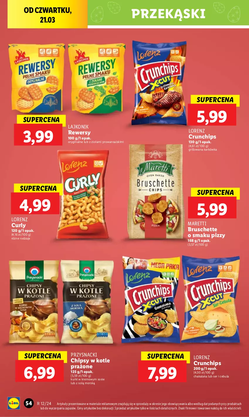 Gazetka promocyjna Lidl - GAZETKA - ważna 21.03 do 24.03.2024 - strona 58 - produkty: Bruschette, Cebula, Chipsy, Crunchips, Gin, Grill, Lajkonik, Lorenz, Przysnacki, Ser, Sos