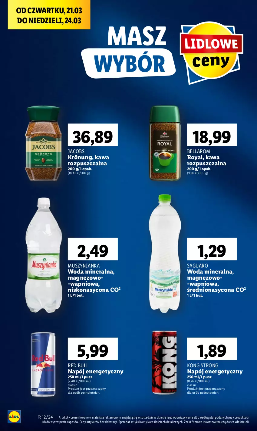 Gazetka promocyjna Lidl - GAZETKA - ważna 21.03 do 24.03.2024 - strona 62 - produkty: Bell, Bella, Jacobs, Kawa, Kawa rozpuszczalna, Magnez, Mus, Muszynianka, Napój, Napój energetyczny, Red Bull, Woda, Woda mineralna