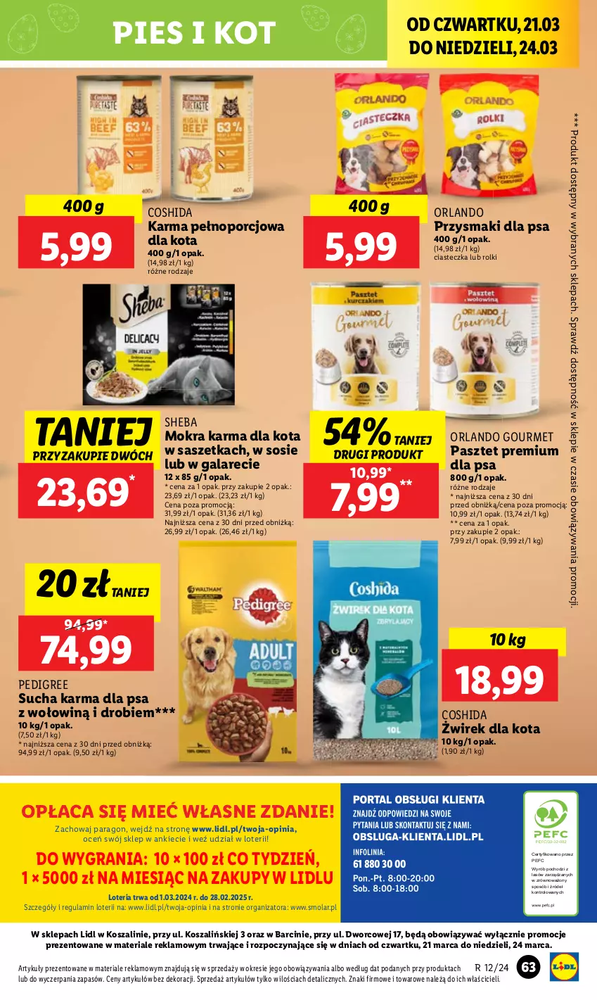 Gazetka promocyjna Lidl - GAZETKA - ważna 21.03 do 24.03.2024 - strona 69 - produkty: Gala, Gra, Kosz, Mola, Pasztet, Pedigree, Por, Przysmaki, Rolki, Sheba, Sos, Szal