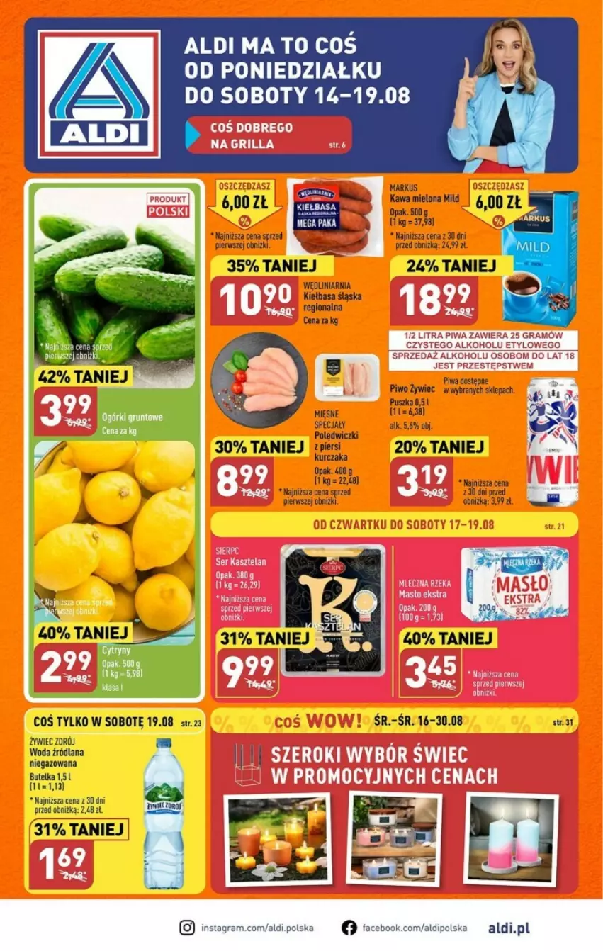 Gazetka promocyjna Aldi - ważna 14.08 do 19.08.2023 - strona 1 - produkty: Cytryny, Gra, Grill, Kasztelan, Piwa, Ser, Ser Kasztelan