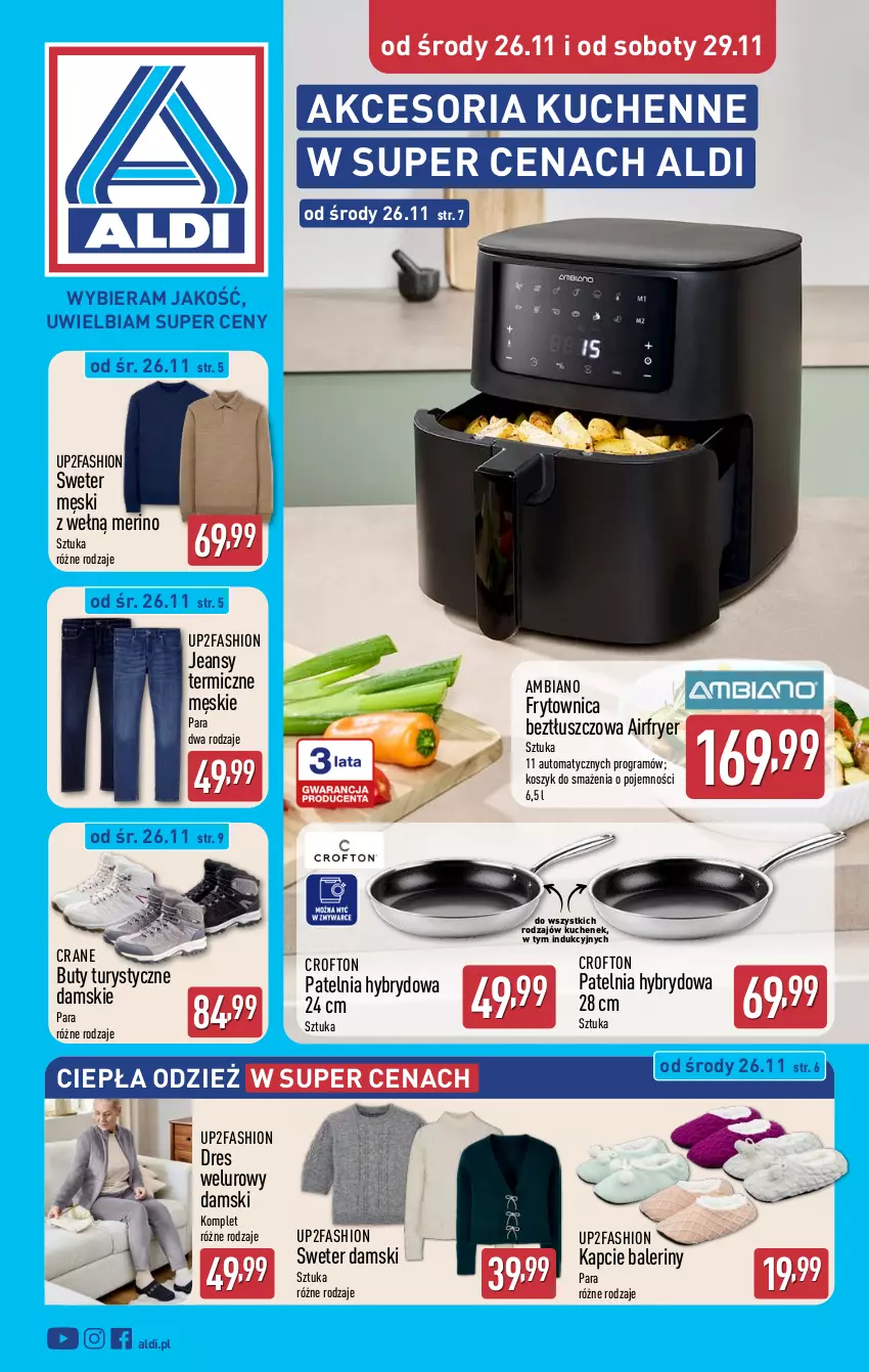 Gazetka promocyjna Aldi - Artykuły przemysłowe i tekstylia - ważna 26.11 do 29.11.2025 - strona 1 - produkty: Baleriny, Buty, Dres, Fa, Gra, Kapcie, Kosz, Patelnia, Sweter