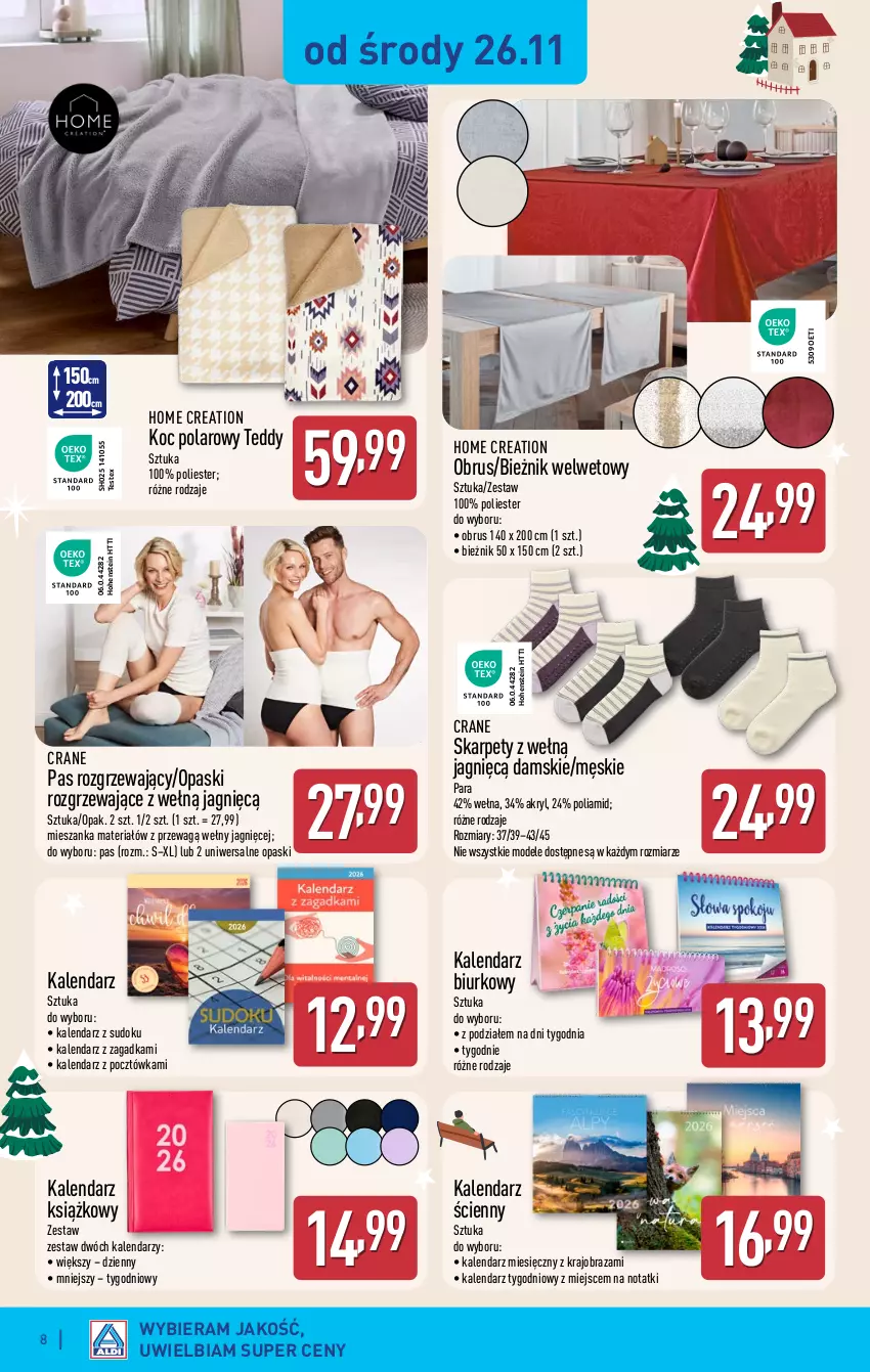 Gazetka promocyjna Aldi - Artykuły przemysłowe i tekstylia - ważna 26.11 do 29.11.2025 - strona 8 - produkty: Bieżnik, Biurko, Kalendarz, Karp, Koc, Obraz, Obrus, Wełna