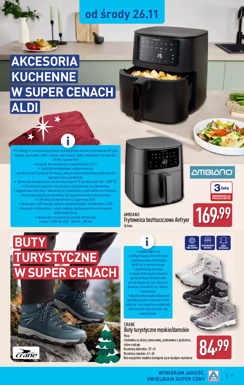 Gazetka promocyjna Aldi - Artykuły przemysłowe i tekstylia - ważna 26.11 do 29.11.2025 - strona 9 - produkty: Beko, Bieżnik, Buty, Chleb, Fa, Frytki, Gra, Kosz, Krewetki, Kurczak, Por, Rama, Sok, Stek, Termos, Top, Warzywa, Zegar