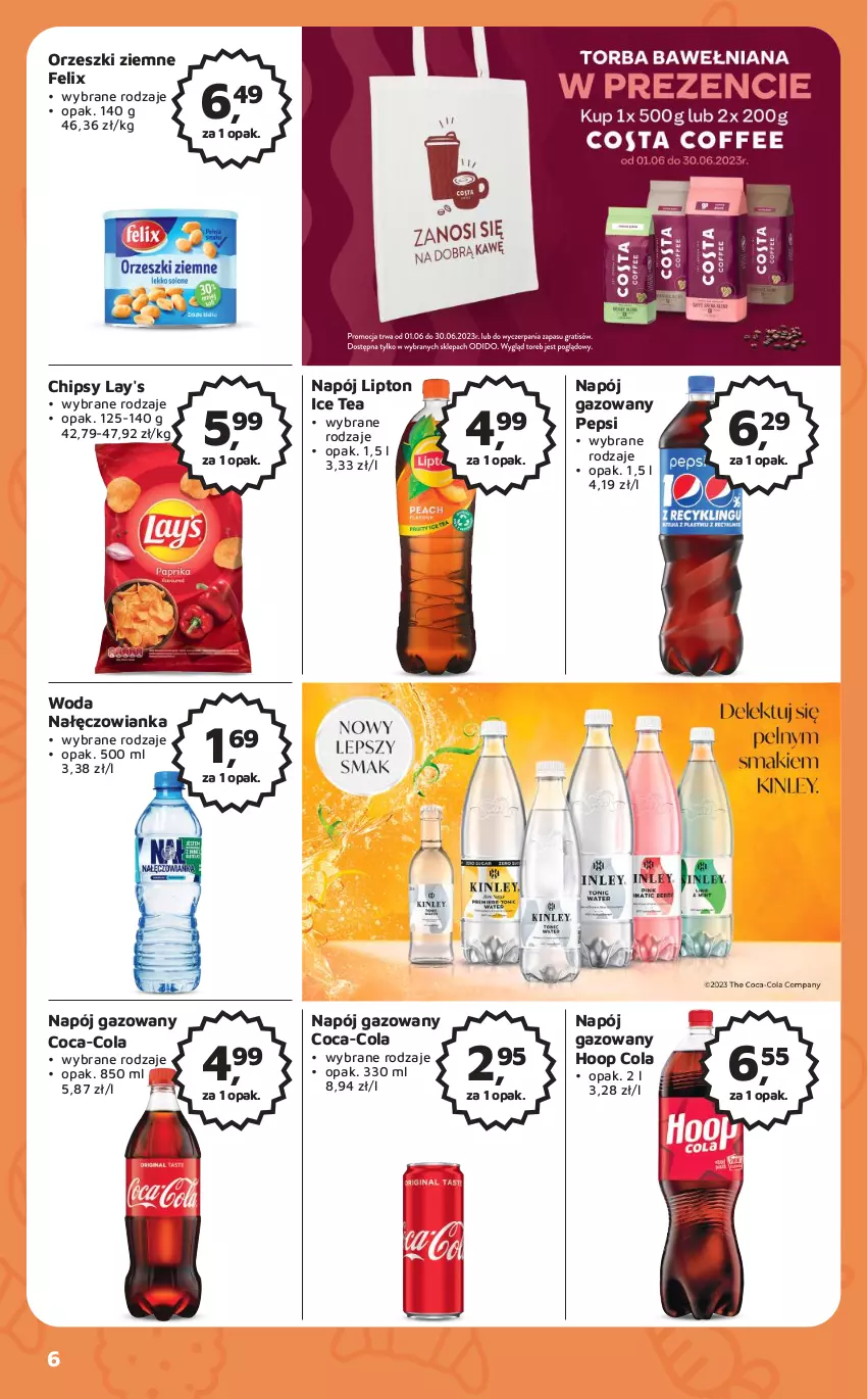 Gazetka promocyjna Odido - Gazetka - ważna 02.06 do 15.06.2023 - strona 6 - produkty: Chipsy, Coca-Cola, Felix, Hoop, Ice tea, Lipton, Nałęczowianka, Napój, Napój gazowany, Orzeszki, Orzeszki ziemne, Pepsi, Woda