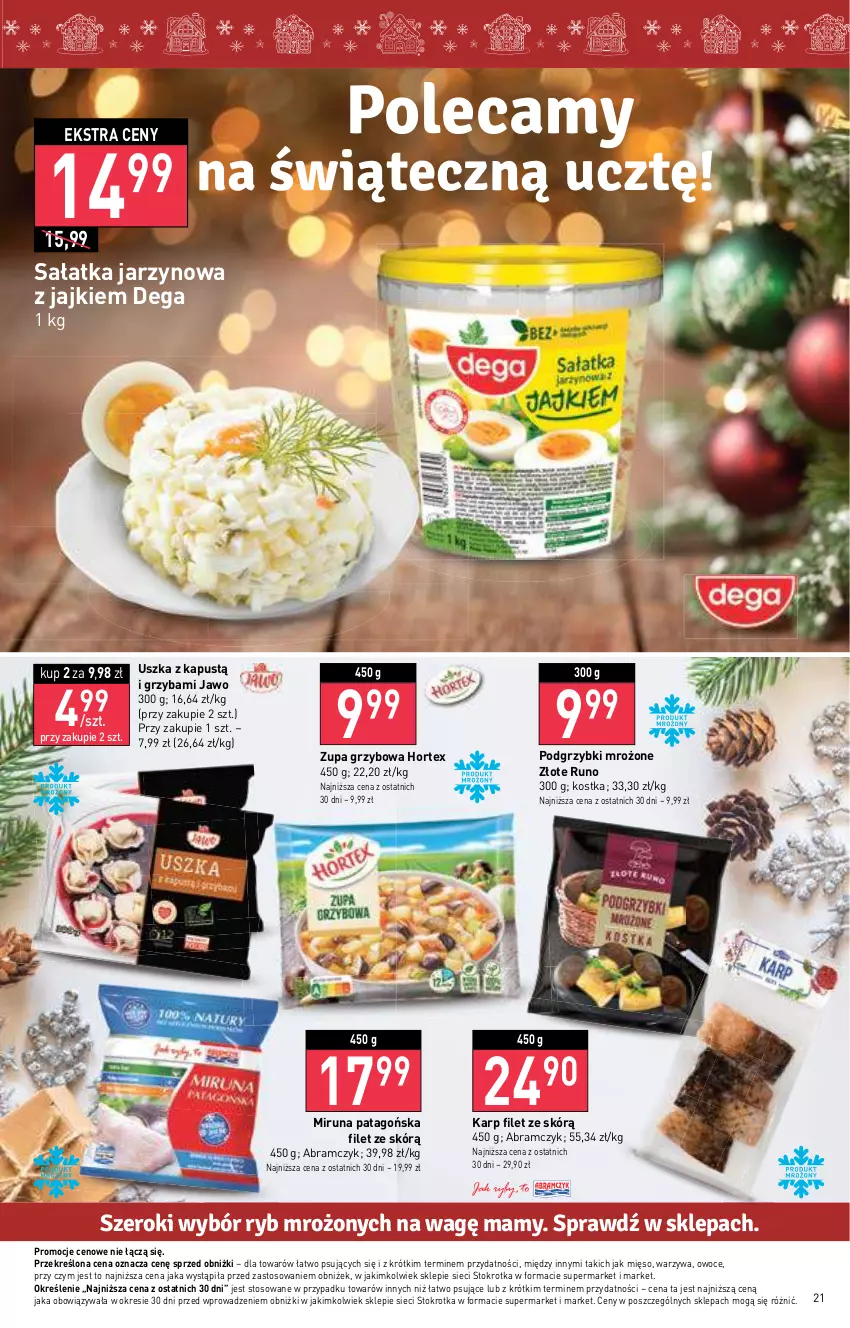 Gazetka promocyjna Stokrotka - Supermarket - ważna 20.12 do 27.12.2023 - strona 21 - produkty: Dega, Hortex, Kapustą, Karp, Mięso, Miruna, Owoce, Podgrzybki, Sałat, Sałatka, Tago, Warzywa, Zupa