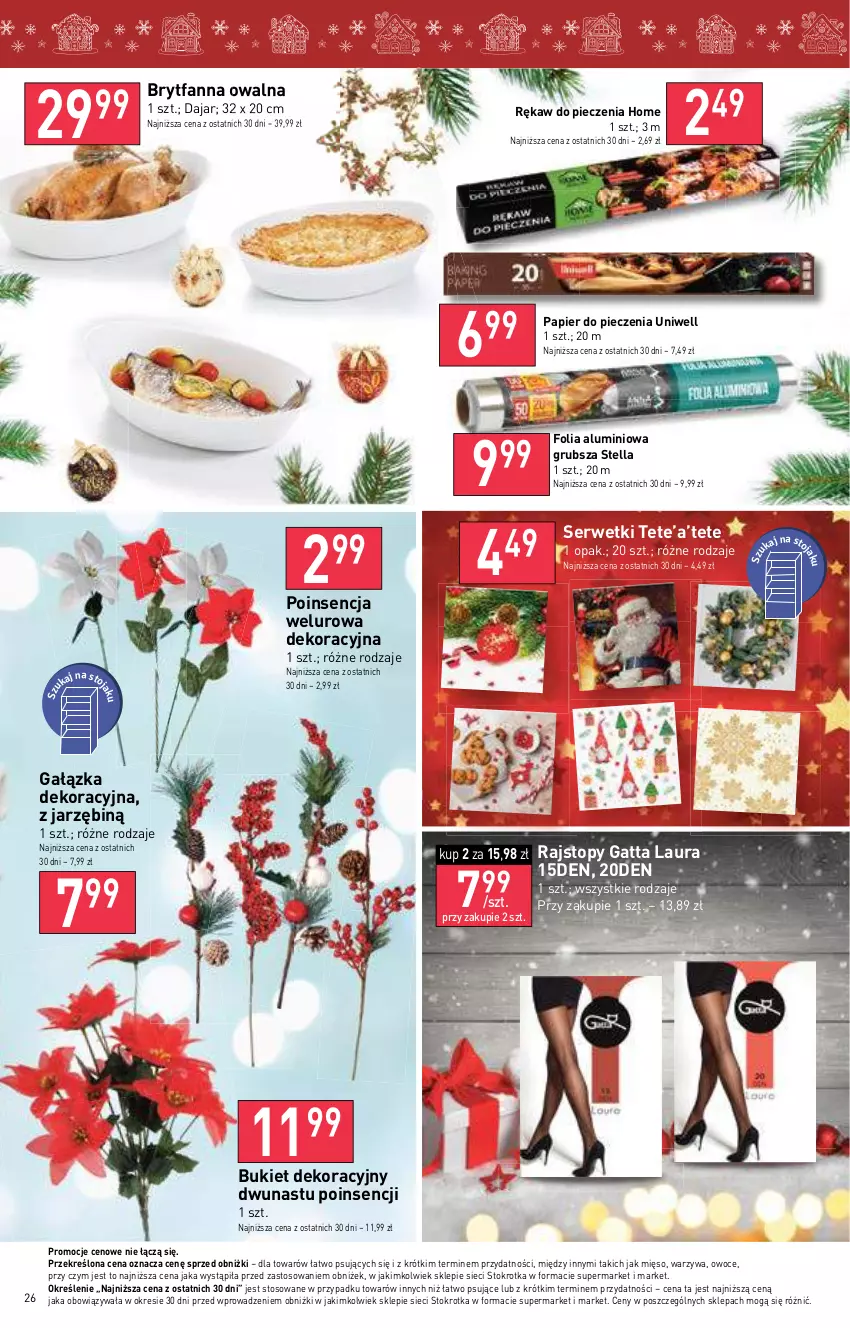 Gazetka promocyjna Stokrotka - Supermarket - ważna 20.12 do 27.12.2023 - strona 26 - produkty: Bukiet, Fa, Folia aluminiowa, Gatta, Laur, Mięso, Owoce, Papier, Papier do pieczenia, Piec, Rajstopy, Rękaw do pieczenia, Ser, Serwetki, Top, Warzywa