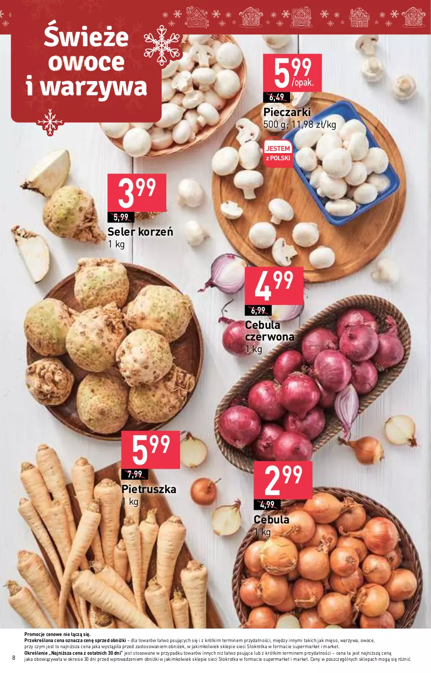 Gazetka promocyjna Stokrotka - Supermarket - ważna 20.12 do 27.12.2023 - strona 8 - produkty: Cebula, Cebula czerwona, Mięso, Owoce, Piec, Pietruszka, Seler korzeń, Warzywa