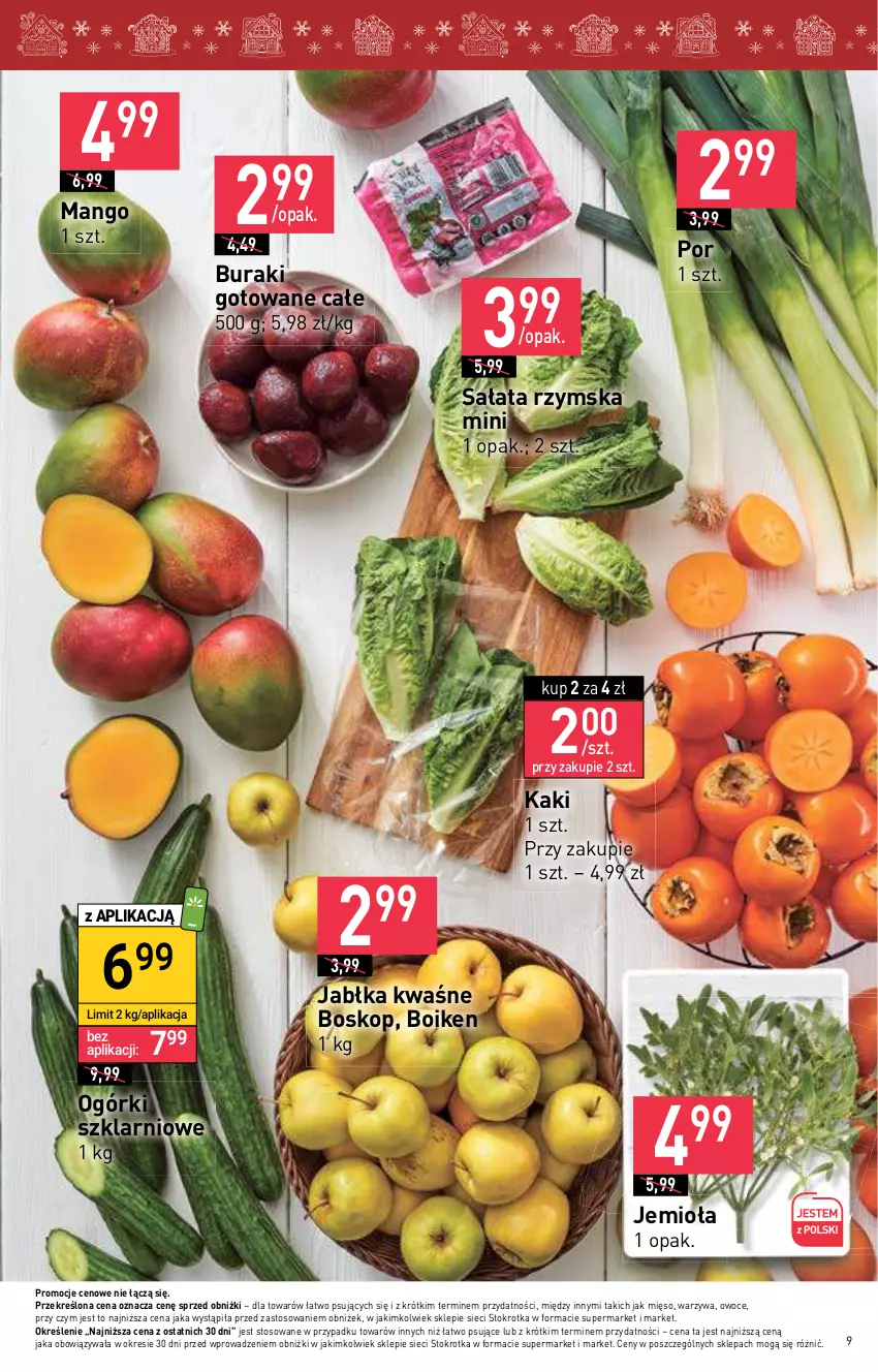 Gazetka promocyjna Stokrotka - Supermarket - ważna 20.12 do 27.12.2023 - strona 9 - produkty: Buraki, Jabłka, Kaki, Mango, Mięso, Owoce, Por, Sałat, Warzywa