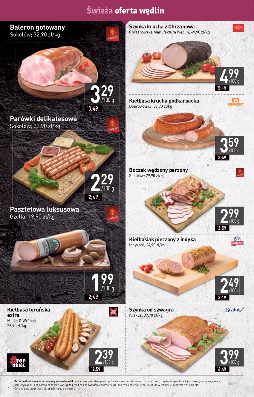 Gazetka promocyjna Stokrotka - Market - ważna 11.05 do 17.05.2023 - strona 2 - produkty: Basia, Boczek, Chrzan, Fa, Gra, Karp, Kiełbasa, Kiełbasa krucha, Krakus, Mięso, Owoce, Parówki, Pasztet, Piec, Sok, Sokołów, Szynka, Warzywa