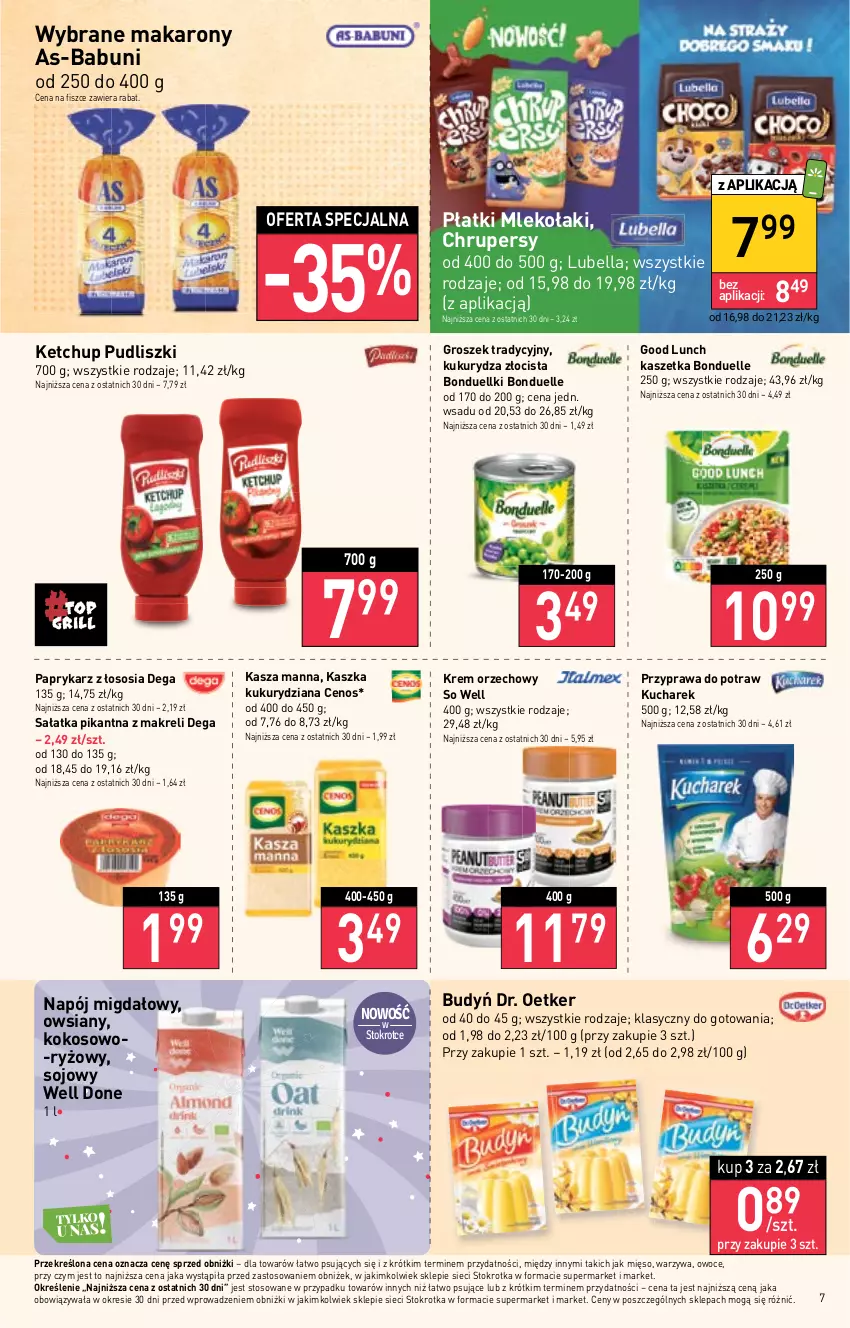 Gazetka promocyjna Stokrotka - Market - ważna 11.05 do 17.05.2023 - strona 7 - produkty: Babuni, Bell, Bella, Bonduelle, Budyń, Cenos, Dega, Dr. Oetker, Groszek, Kasza, Kaszetka, Ketchup, Kokos, Krem orzechowy, Kucharek, Kukurydza, Lubella, Makaron, Mięso, Mleko, Napój, Owoce, Papryka, Paprykarz, Przyprawa do potraw, Pudliszki, Ryż, Sałat, Sałatka, Sos, Warzywa