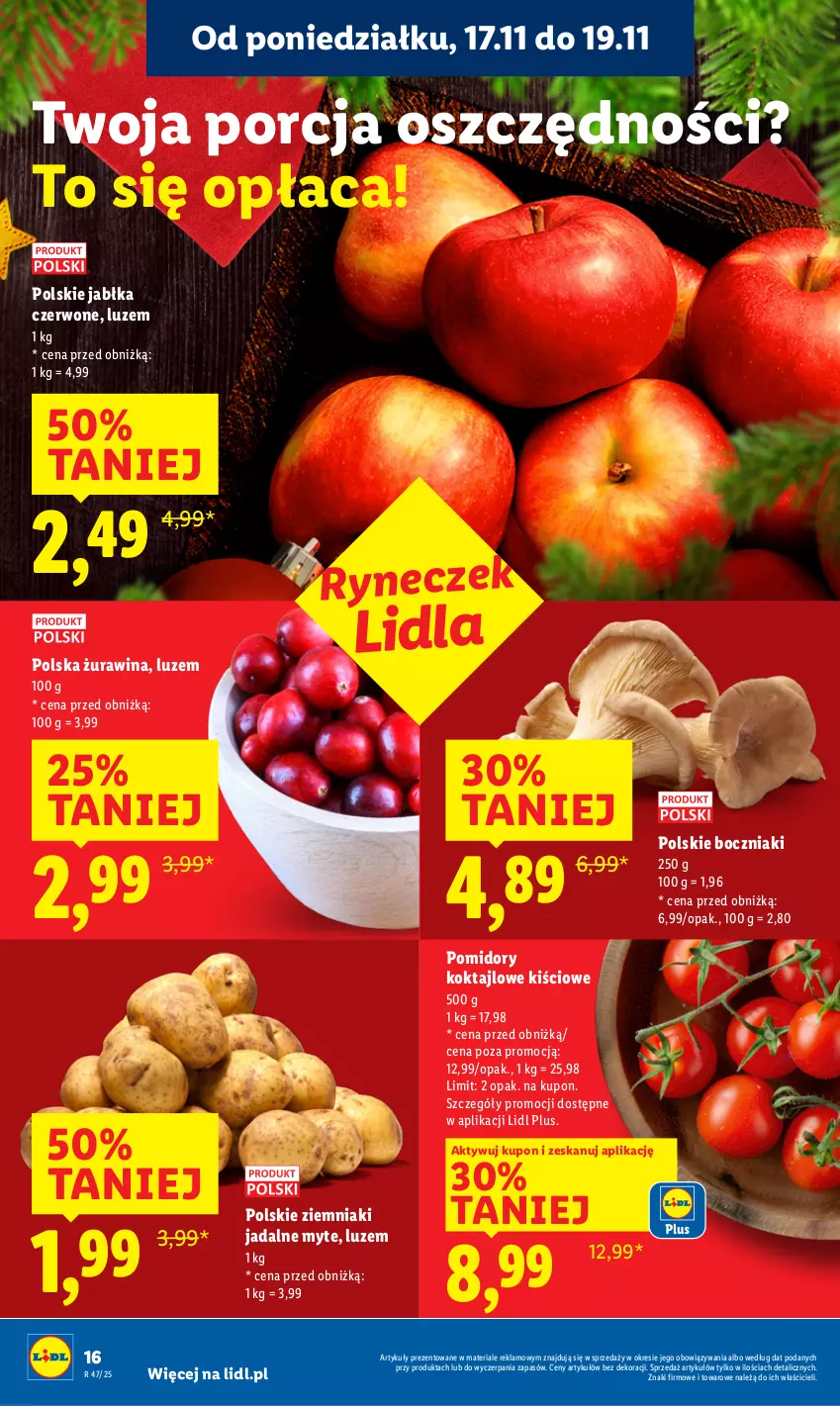 Gazetka promocyjna Lidl - GAZETKA - ważna 17.11 do 19.11.2025 - strona 16 - produkty: Boczniak, Jabłka, Pomidory, Por, Ziemniaki