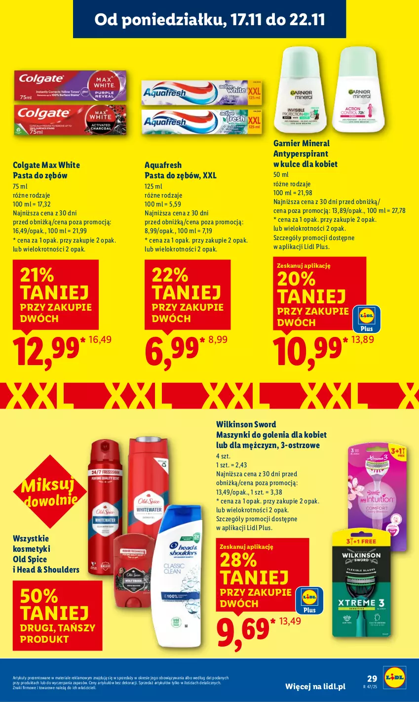 Gazetka promocyjna Lidl - GAZETKA - ważna 17.11 do 19.11.2025 - strona 29 - produkty: Antyperspirant, Aquafresh, Colgate, Garnier, LG, Old Spice, Pasta do zębów, Wilkinson Sword