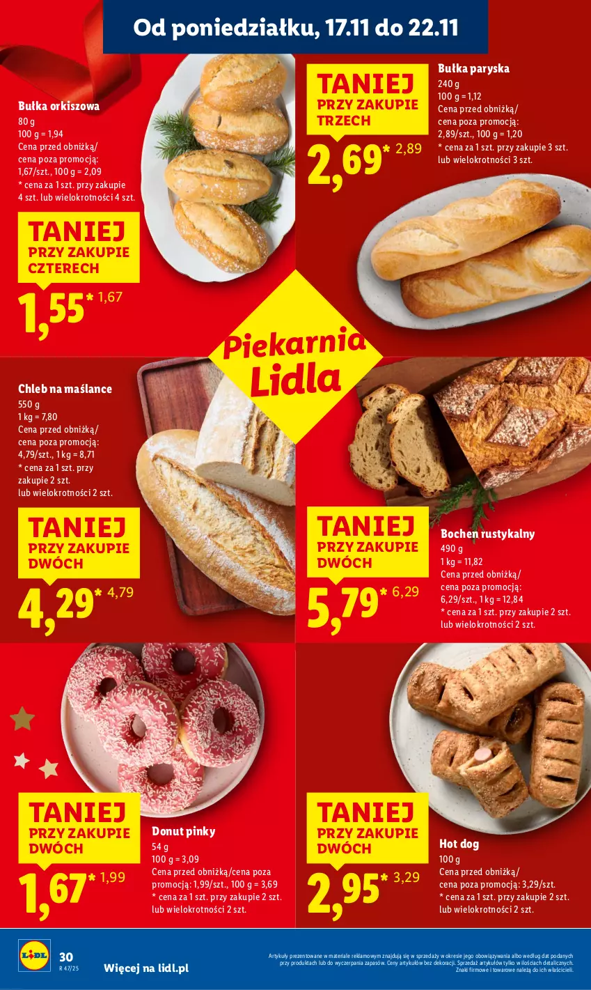 Gazetka promocyjna Lidl - GAZETKA - ważna 17.11 do 19.11.2025 - strona 30 - produkty: Bułka, Chleb, Donut, Hot dog, Rust