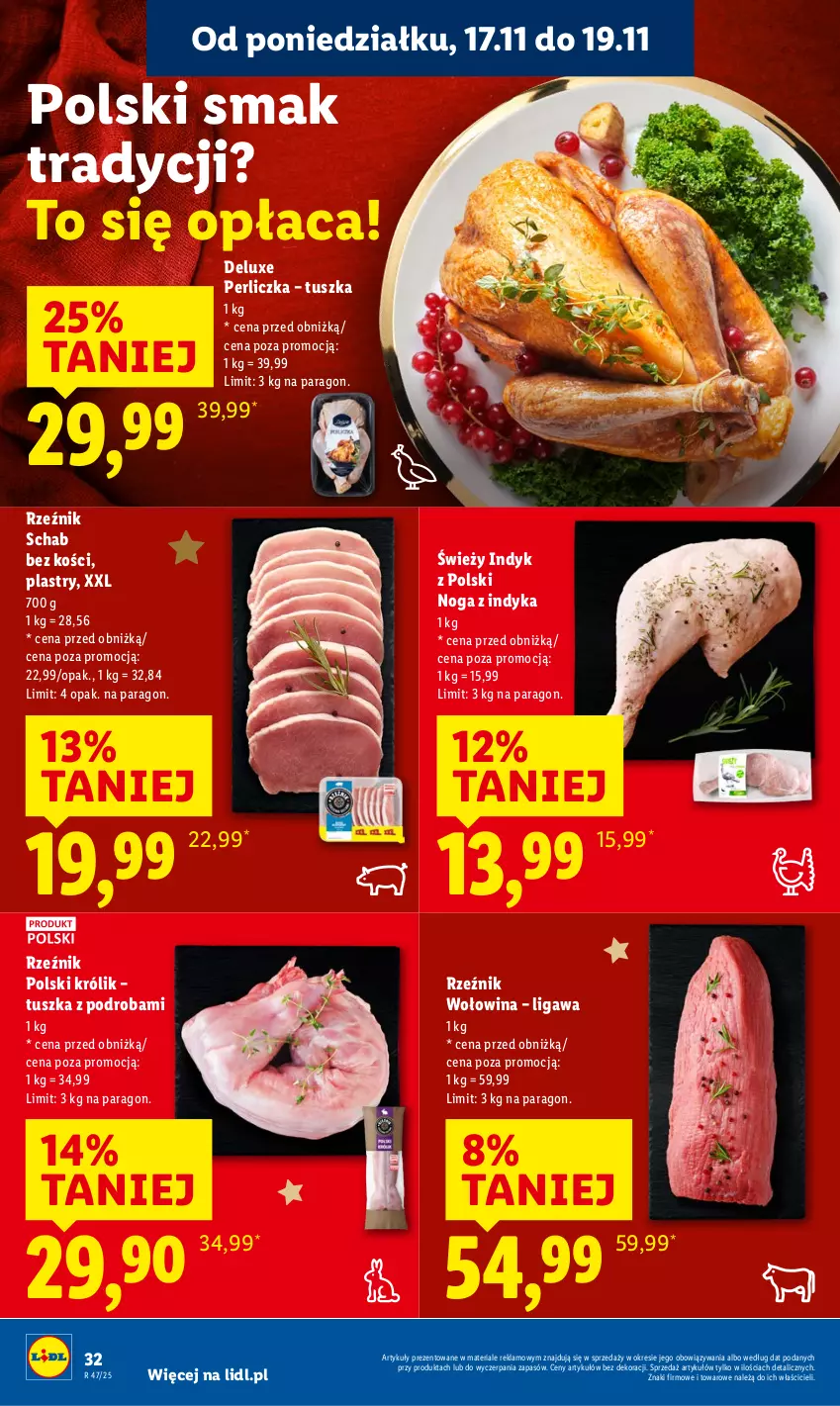 Gazetka promocyjna Lidl - GAZETKA - ważna 17.11 do 19.11.2025 - strona 32 - produkty: Królik, Perliczka, Schab bez kości, Tusz, Wołowina