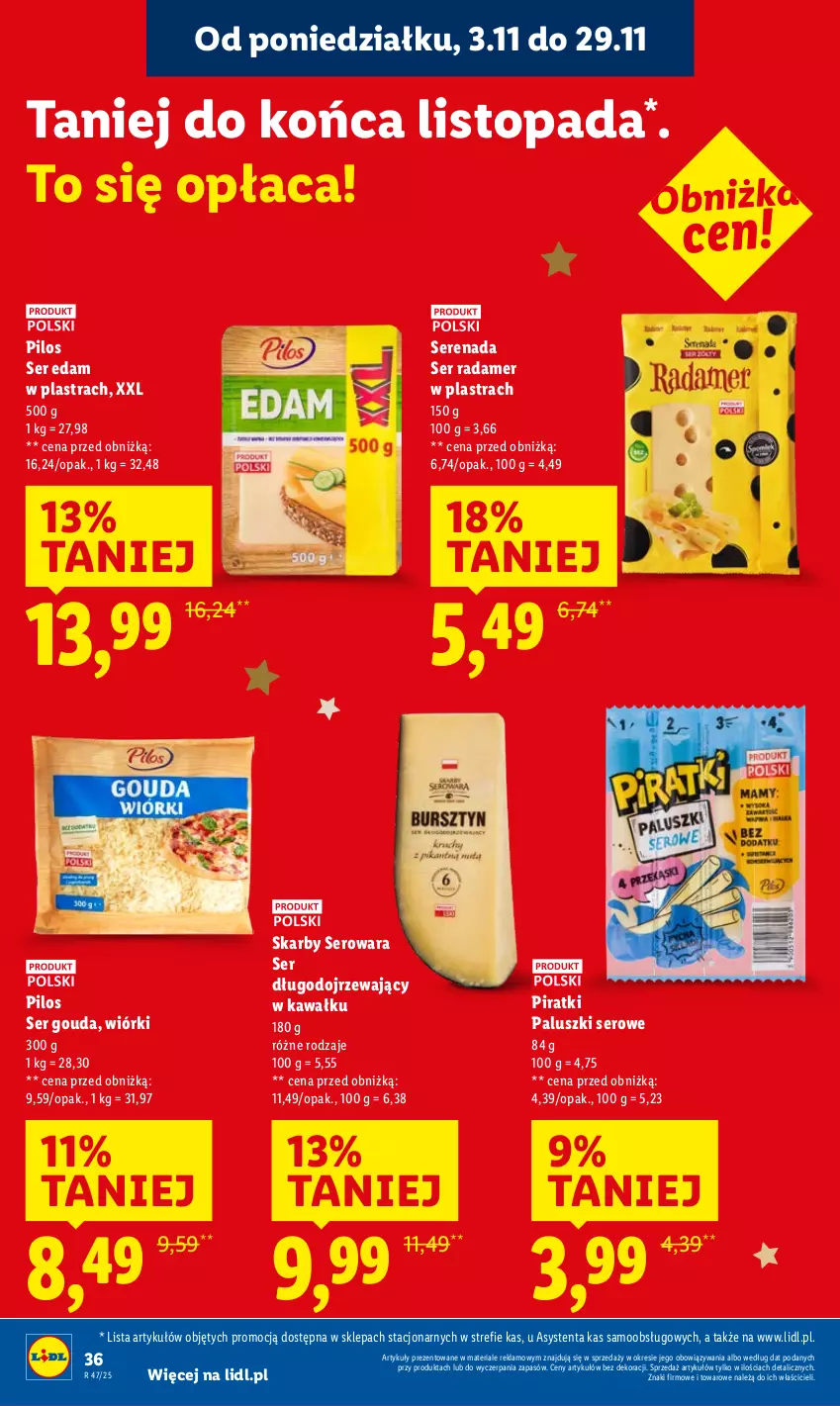 Gazetka promocyjna Lidl - GAZETKA - ważna 17.11 do 19.11.2025 - strona 36 - produkty: Edam, Gouda, Kawa, Pilos, Radamer, Ser, Ser długodojrzewający, Top