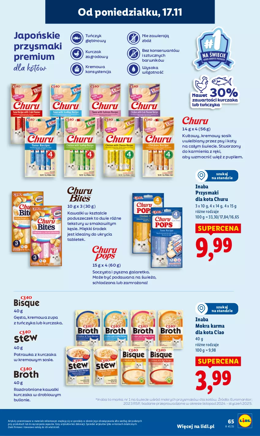 Gazetka promocyjna Lidl - GAZETKA - ważna 17.11 do 19.11.2025 - strona 65 - produkty: Bulion, Gala, Galaretka, Karmi, Kawa, Kurczak, LG, Lion, Mokra karma, Monitor, Przysmaki, Ser, Sok, Sos, Tablet, Top, Tuńczyk, Zupa