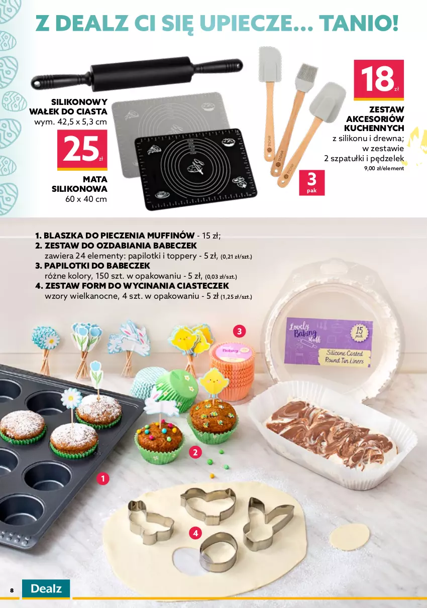 Gazetka promocyjna Dealz - KATALOG WIELKANOCNYO kurczę! Ale ceny! - ważna 28.03 do 16.04.2022 - strona 8 - produkty: Forma do pieczenia, Naczynie żaroodporne, Papier, Papier do pieczenia, Patelnia, Piec, Por, Ręcznik, Ręcznik kuchenny, Top, Tortownica, Wałek, Wałek do ciasta