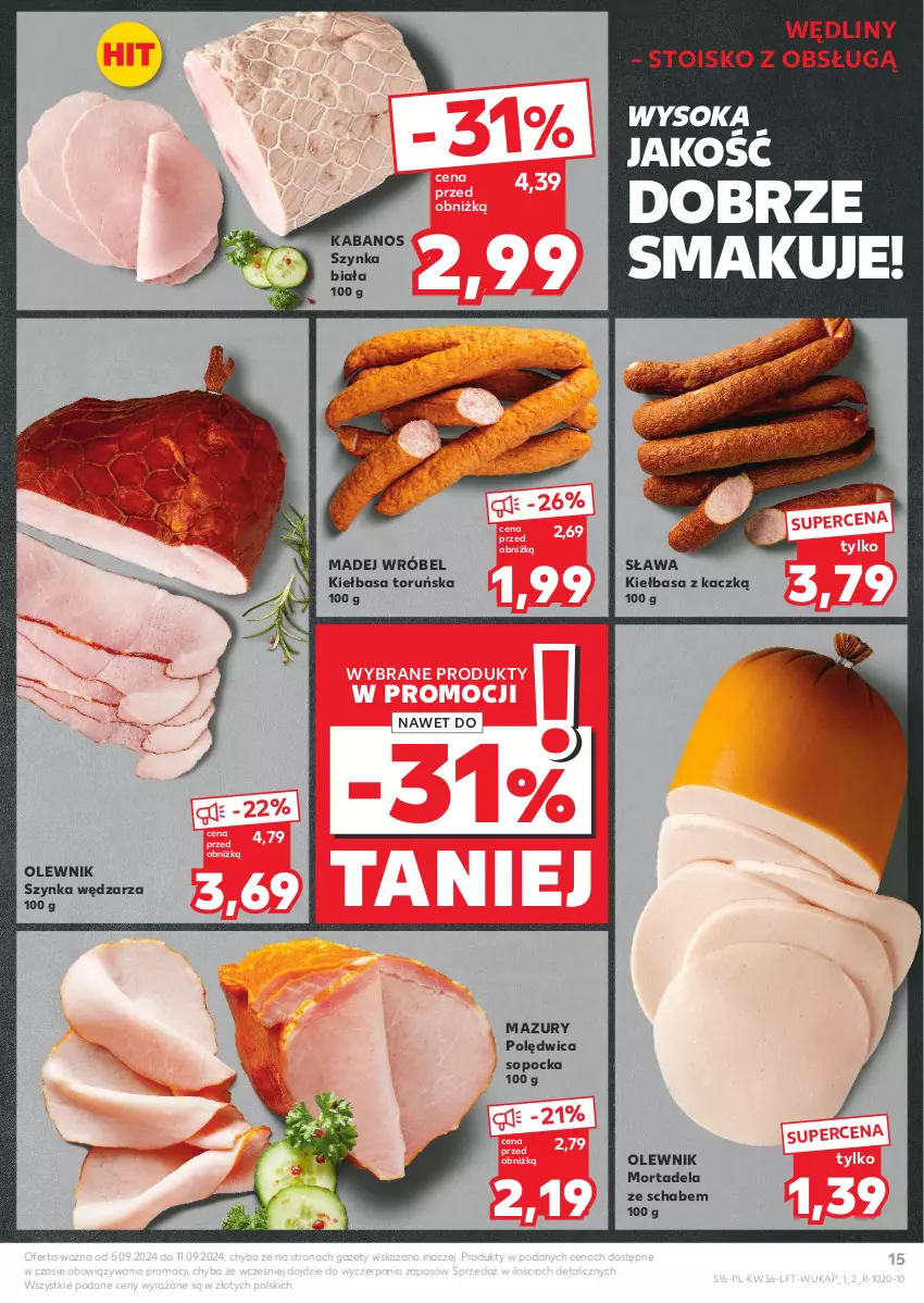 Gazetka promocyjna Kaufland - Gazetka tygodnia - ważna 05.09 do 11.09.2024 - strona 15 - produkty: Kabanos, Kiełbasa, Madej Wróbel, Olewnik, Polędwica, Sok, Szynka, Szynka biała