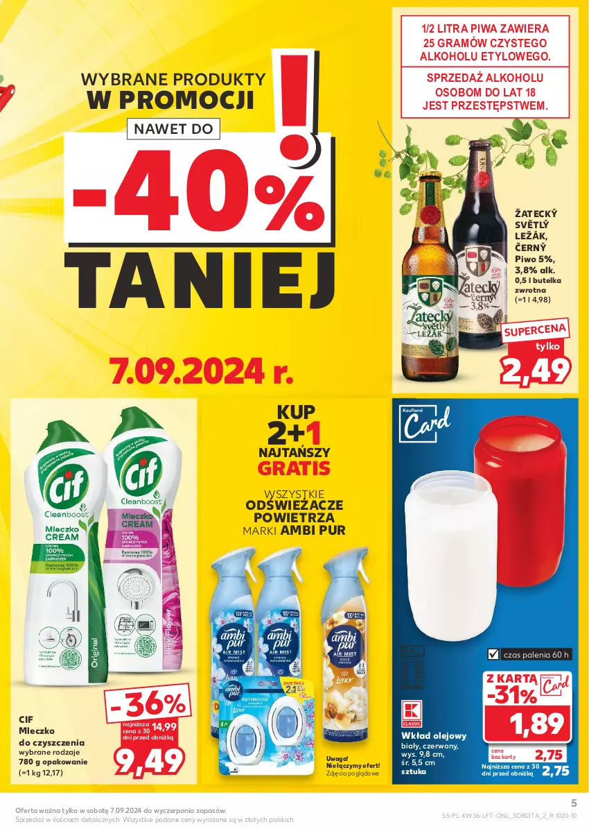 Gazetka promocyjna Kaufland - Gazetka tygodnia - ważna 05.09 do 11.09.2024 - strona 5 - produkty: Ambi Pur, Cif, Gra, Mleczko, Olej, Piwa, Piwo, Pur, Waga, Wkład olejowy