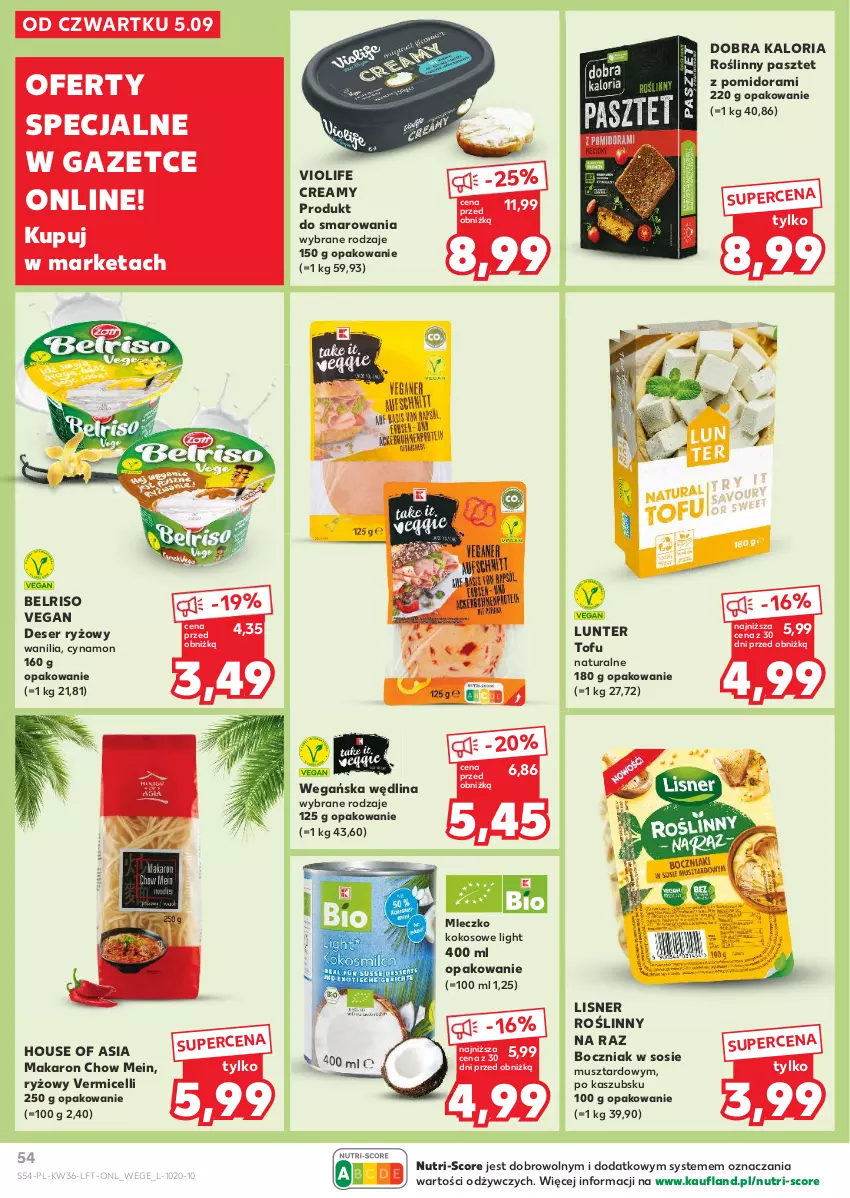 Gazetka promocyjna Kaufland - Gazetka tygodnia - ważna 05.09 do 11.09.2024 - strona 54 - produkty: Belriso, Boczniak, Deser, House of Asia, Kokos, Lisner, Makaron, Mleczko, Mus, Pasztet, Ryż, Ser, Sos, Tofu, Wędlina