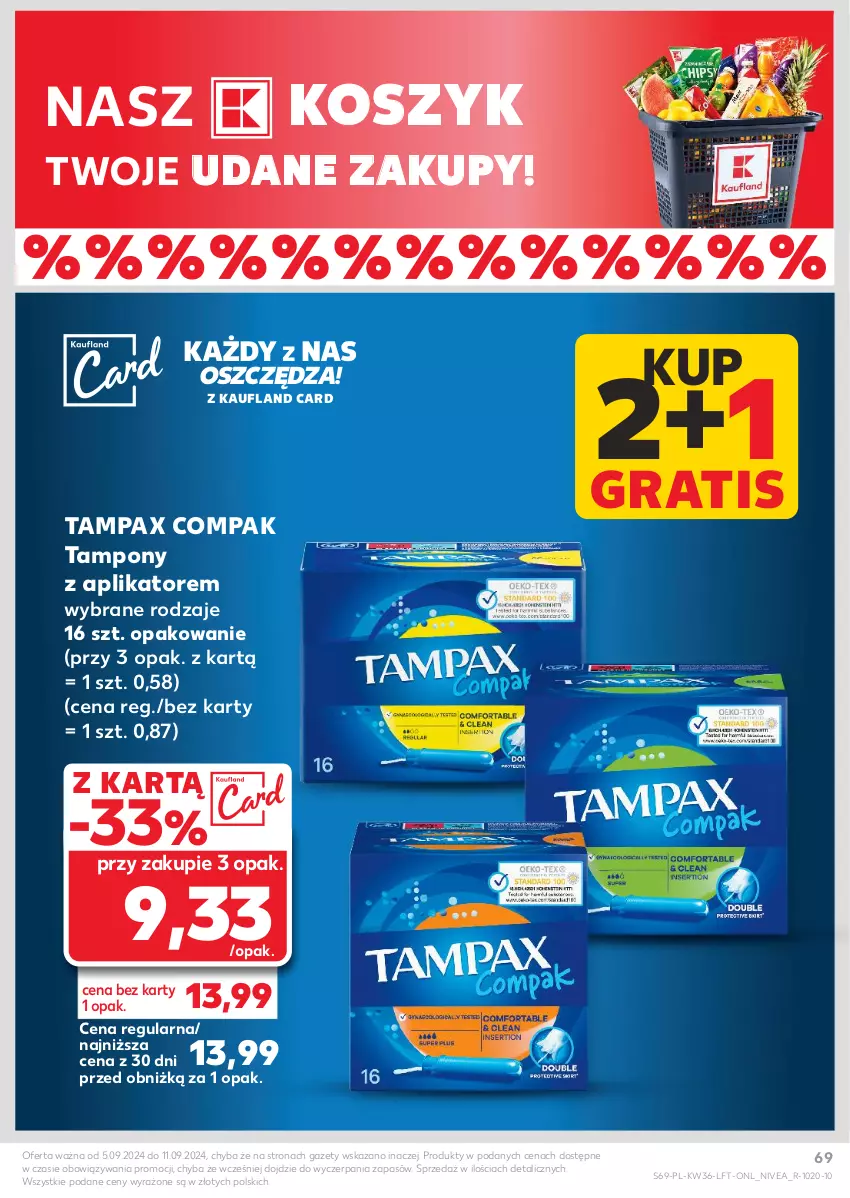 Gazetka promocyjna Kaufland - Gazetka tygodnia - ważna 05.09 do 11.09.2024 - strona 69 - produkty: Gra, Kosz, Nivea, Pax, Tampax, Tampony