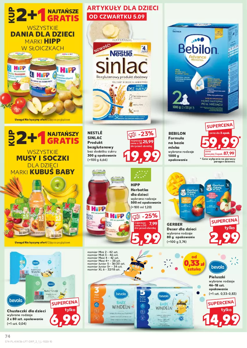 Gazetka promocyjna Kaufland - Gazetka tygodnia - ważna 05.09 do 11.09.2024 - strona 74 - produkty: BEBILON, Chusteczki, Deser, Dzieci, Gerber, Gra, HiPP, Kubuś, Mus, Nestlé, Ser, Sinlac, Waga