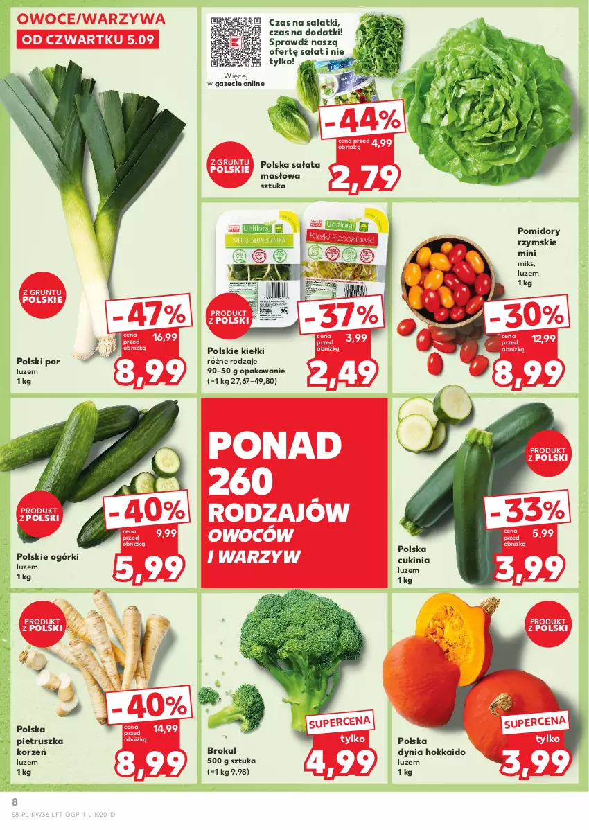 Gazetka promocyjna Kaufland - Gazetka tygodnia - ważna 05.09 do 11.09.2024 - strona 8 - produkty: Grunt, Kiełki, Masło, Owoce, Pietruszka, Pomidory, Por, Sałat, Sałata masłowa, Warzywa