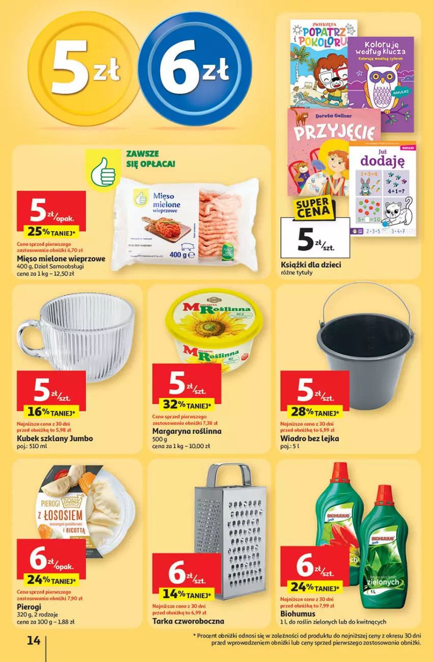Gazetka promocyjna Auchan - Gazetka 30 Lat Hipermarket Auchan - ważna 08.01 do 14.01.2026 - strona 14 - produkty: Biohumus, Dzieci, Kubek, Mięso, Mięso mielone, Mus, Pierogi, Sos, Tarka, Wiadro, Zwierzęta