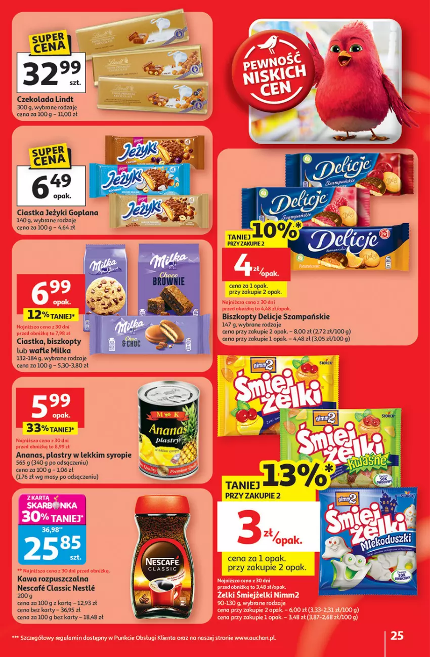 Gazetka promocyjna Auchan - Gazetka 30 Lat Hipermarket Auchan - ważna 08.01 do 14.01.2026 - strona 25 - produkty: Ananas, Biszkopty, Ciastka, Czekolada, Delicje, Goplana, Jeżyki, Kawa, Kawa rozpuszczalna, LANA, Lindt, Milka, Syrop, Wafle