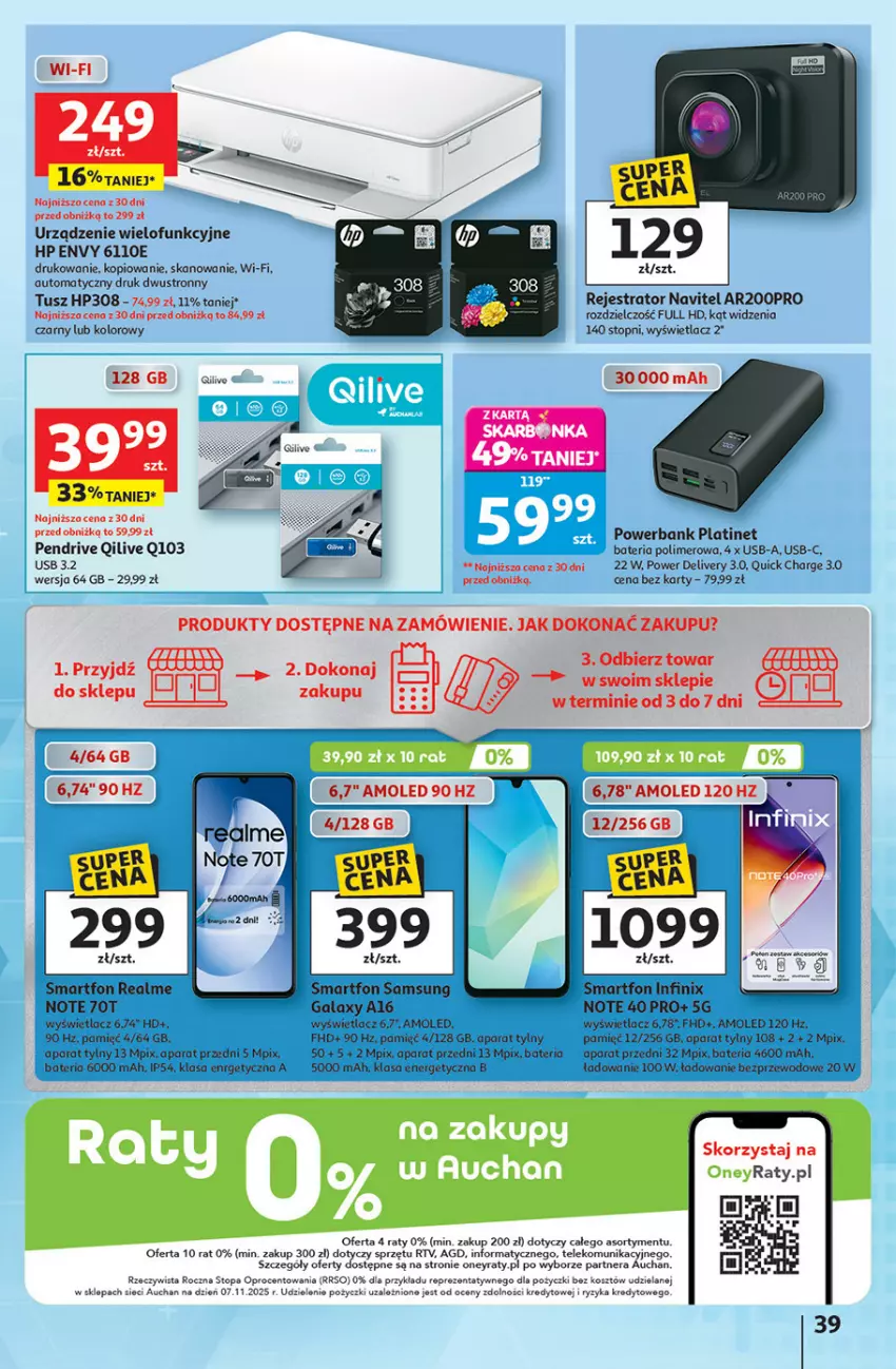 Gazetka promocyjna Auchan - Gazetka 30 Lat Hipermarket Auchan - ważna 08.01 do 14.01.2026 - strona 39 - produkty: Amol, Bateria, HP, Kosz, Navitel, Pendrive, PLATINET, Powerbank, Samsung, Smartfon, Top, Tusz, Urządzenie wielofunkcyjne