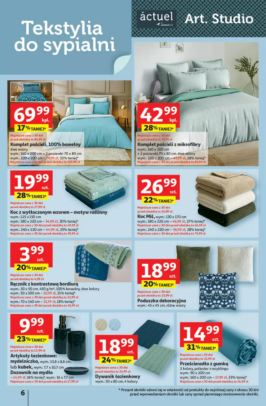 Gazetka promocyjna Auchan - Gazetka 30 Lat Hipermarket Auchan - ważna 08.01 do 14.01.2026 - strona 6 - produkty: Dozownik, Dywan, Dywanik, Dywanik łazienkowy, Fa, Koc, Komplet pościeli, Kubek, Mydelniczka, Mydło, Poduszka, Poduszka dekoracyjna, Pościel, Prześcieradło, Ręcznik