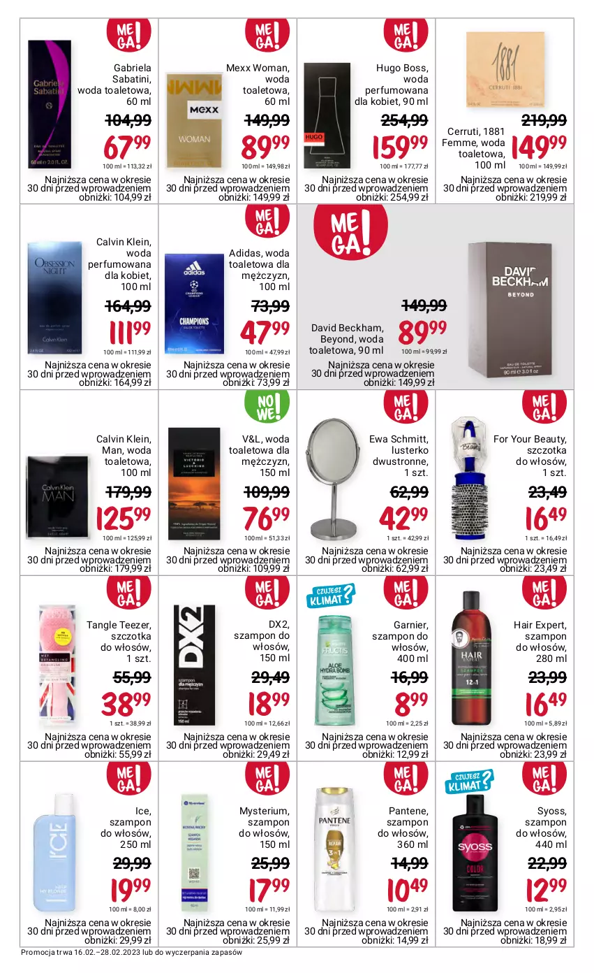 Gazetka promocyjna Rossmann - 16 lutego - ważna 16.02 do 28.02.2023 - strona 11 - produkty: Adidas, Brie, Calvin Klein, Cerruti, David Beckham, DX2, Ewa Schmitt, For Your Beauty, Gabriela Sabatini, Garnier, Hugo Boss, Mexx, Pantene, Perfum, Syoss, Szampon, Szczotka, Szczotka do włosów, Tangle Teezer, Woda, Woda perfumowana, Woda toaletowa