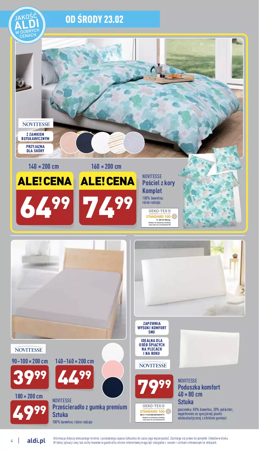 Gazetka promocyjna Aldi - Katalog Moda i Dom - ważna 23.02 do 26.02.2022 - strona 4 - produkty: Poduszka, Pościel, Poszewka, Prześcieradło, Sok, Wełna