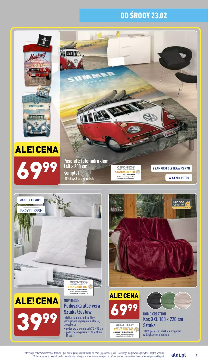 Gazetka promocyjna Aldi - Katalog Moda i Dom - ważna 23.02 do 26.02.2022 - strona 5 - produkty: Aloe vera, Koc, Poduszka, Pościel, Wełna